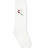 Kelsey Knee High Socks- White Knit with Love You Bunches Heart Flower Embroidery