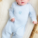 Rock Me Romper Blue Embroidered Pumpkin