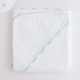 Hooded Towel, Blue Embroidered Dots