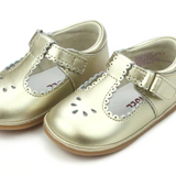 Dottie Scalloped T Strap Mary Jane Baby Shoe, Gold