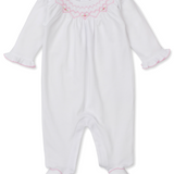 Footie with Hand Smock White/ Pink
