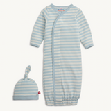 Blue Stripe Organic Cotton Gown & Hat Set NB-3M