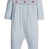 Smocked Footie - Blue Hearts
