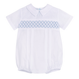 Boys Signature Smocked Romper White/ Blue