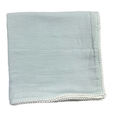 Swaddle Baby Blanket Light Blue/White Pom Poms