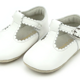 Elodie Girls Scalloped T Strap Mary Jane Crib Shoe White