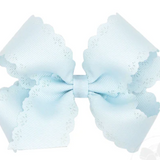 Medium Grosgrain Bow with Eyelet Flower-Embossed Edges, Blue Vapor