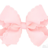 Medium Grosgrain Bow with Eyelet Flower-Embossed Edges, Powder Pink