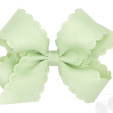 Medium Grosgrain Bow with Eyelet Flower-Embossed Edges, Seafoam