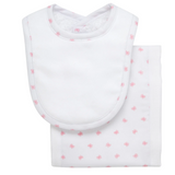 Bow Print Drooler Bib & Burp Set, Pink