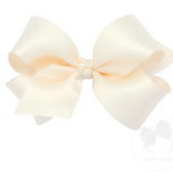 Medium French Satin Girls Hair Bow (Knot Wrap), Ecru