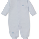 Footie with Sailboat Hand Embroidery Light Blue