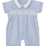 Woven Playsuit with Hand Smock Light Blue