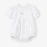 Blue Rose Embroidered Swiss Dot Tucking Bubble