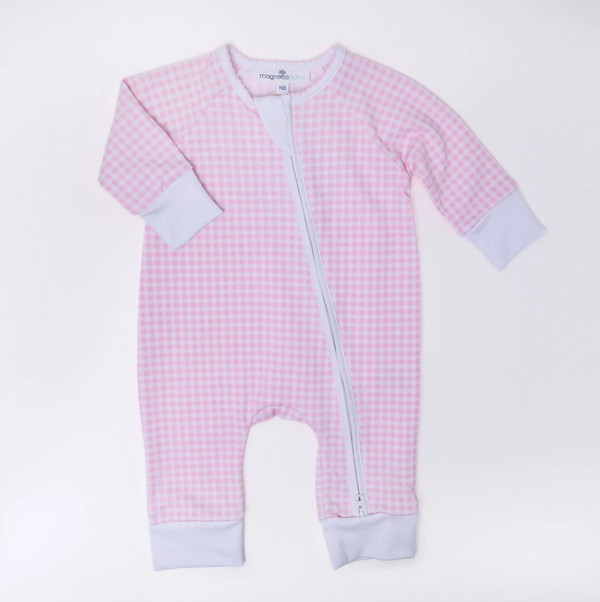 Mini Checks Zip Playsuit- Pink