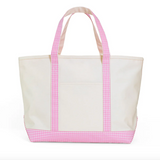 MAXI TOTE - COATED CANVAS NAT With GINGHAM PINK TRIM