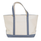 MAXI TOTE - COATED CANVAS Large NATURAL With GINGHAM NAVY TRIM