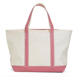 MAXI TOTE - COATED CANVAS Large NATURAL With GINGHAM RED TRIM