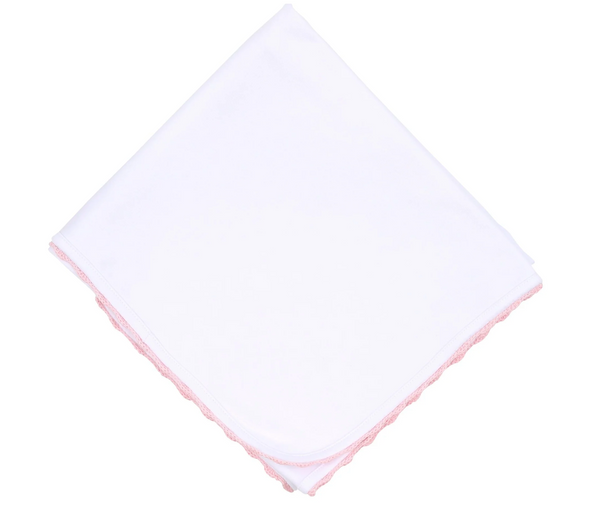 Baby Joy Receiving Blanket with Pink Crochet Trim