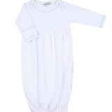 Baby Joy Gown with Blue Crochet Trim Gathered Gown