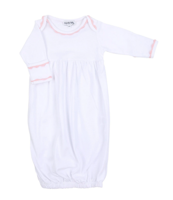 Baby Joy Gown with Pink Crochet Trim Gathered Gown