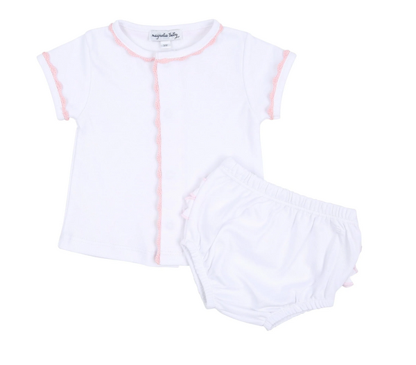 Baby Joy Ruffle Diaper Cover Set with Pink Crochet Trim