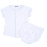 Baby Joy Ruffle Diaper Cover Set with blue Crochet Trim