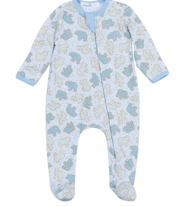 Animal Cracker Zip Footie- Blue