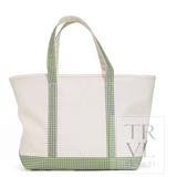 MAXI TOTE - COATED CANVAS Large NATURAL With GINGHAM MOSS TRIM