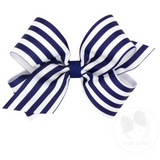 Medium Stripe Print Bow Navy Blue