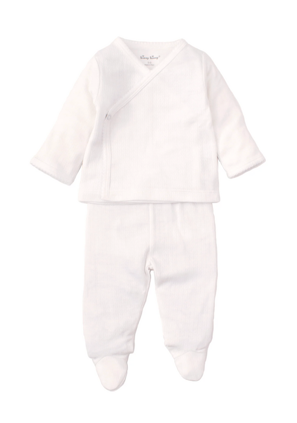 White Pointelle Cross Tee and Pant Set