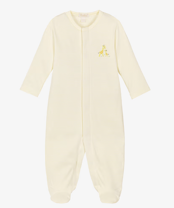 Yellow Giraffe Footie with Hand Embroidery