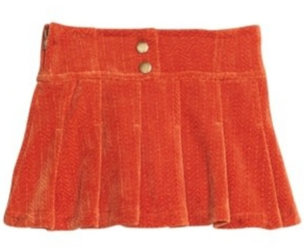 Rust Herringbone Corduroy Pleated Skort