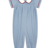Precious Pleated Romper, Seaside Blue Ministripe