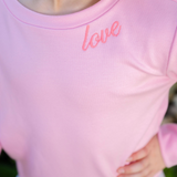 Alex Sweatshirt- COTTON CANDY PINK KNIT WITH FLAMINGO PINK "LOVE" EMBROIDERY