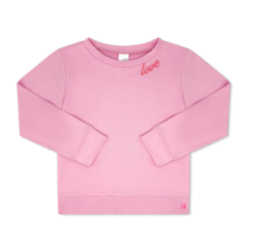 Alex Sweatshirt- COTTON CANDY PINK KNIT WITH FLAMINGO PINK "LOVE" EMBROIDERY