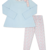 Madeline Legging Set- COTTON CANDY BLUE TOP WITH PETAL PLAY LEGGING AND BOW