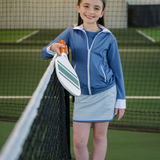 Tennis Skirt -PISTACHIO GREEN AND BATON ROUGE BLUE STRIPE, BATON ROUGE BLUE WELTING AND TIE