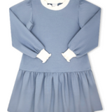 DOROTHY DROPWAIST DRESS- LAKE BLUE KNIT, CREAM