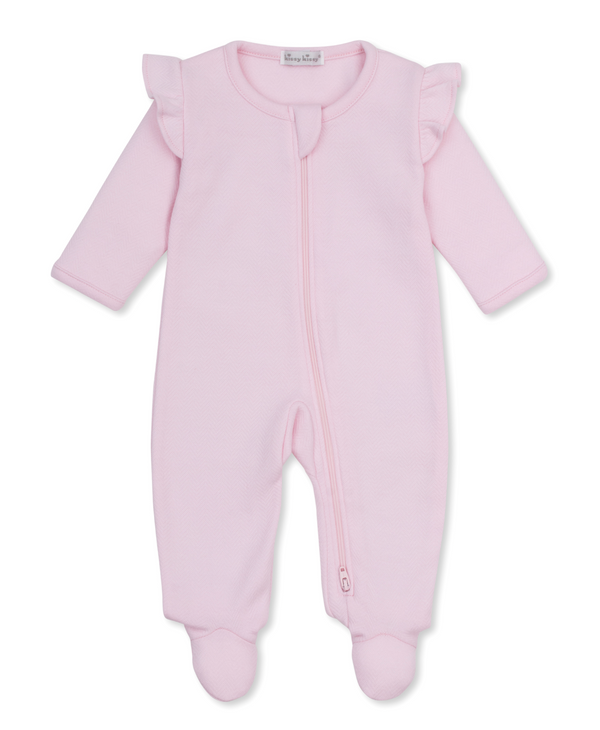 Jacquard footie w/ zip- pink