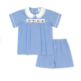 NOAH RIBBON SHORT SET- RIVER ROYAL MINIGINGHAM, DRUMS, SNOWMAN, AIRPLANE, CRAYON