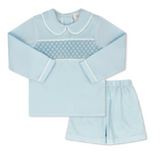 LIAM SHORT SET- BIRMINGHAM BLUE PIQUE, WHITE SMOCKING
