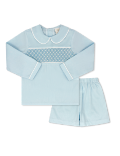 LIAM SHORT SET- BIRMINGHAM BLUE PIQUE, WHITE SMOCKING