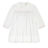 MICHELLE DRESS- WILLOW WHITE PIQUE WITH BABY PINK AND BLUE SMOCKING