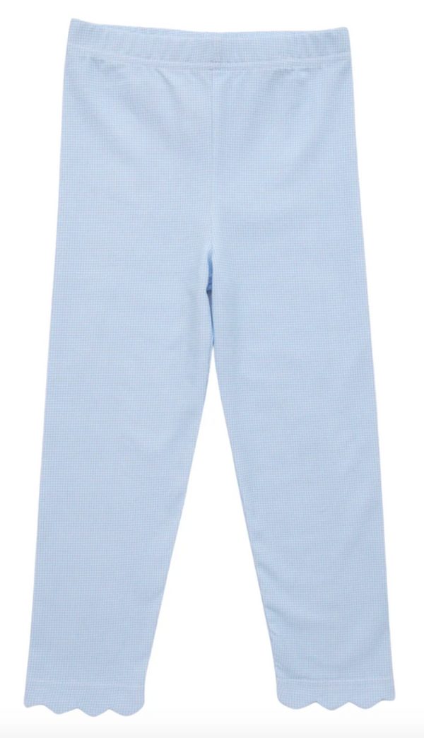 Scalloped Leggings- Light Blue Microgingham