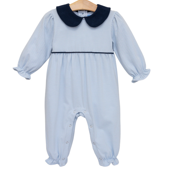 Katherine Romper- Light Blue Stripe/ Navy