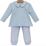 Archie Bloomer Pant Set- Light Blue Microgingham