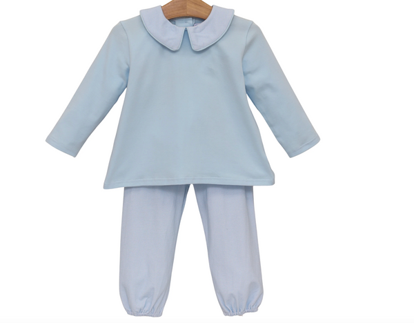 Archie Bloomer Pant Set- Light Blue Microgingham