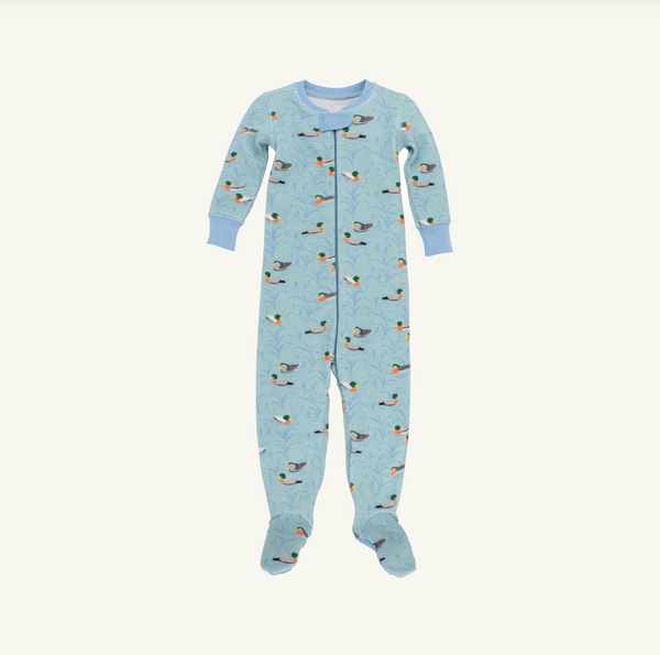 Knox's Night Night Footed Waffle Knit- Fine Weather for Ducks/Sarasota Sky