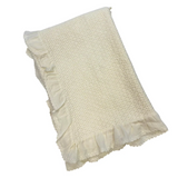 Stonewashed Puckered Blanket with Dotted Swiss Ruffle, Ivory